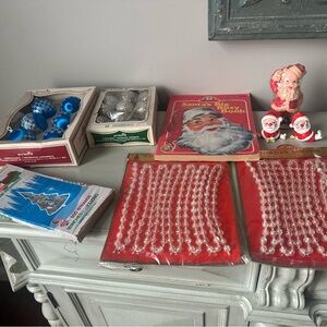 Vintage Christmas lot brimms Kirt Adler Santa candle silk ornaments